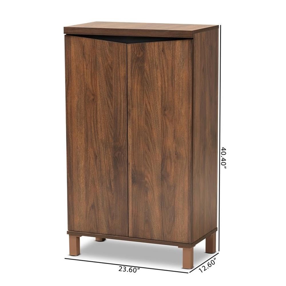 Baxton Studio Talon Modern and Contemporary Two-Tone Walnut Brown and Dark Grey Finished Wood 2-Door Shoe Storage Cabinet