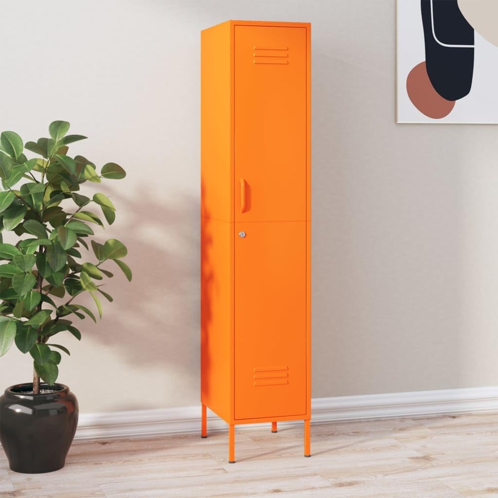 Vidaxl Orange Steel Locker Cabinet - Modern Designed Storage Solution With Locks And Adjustable Shelves - Perfect For Office, Room - 13.8&quot;X18.1&quot;X70.9&quot;