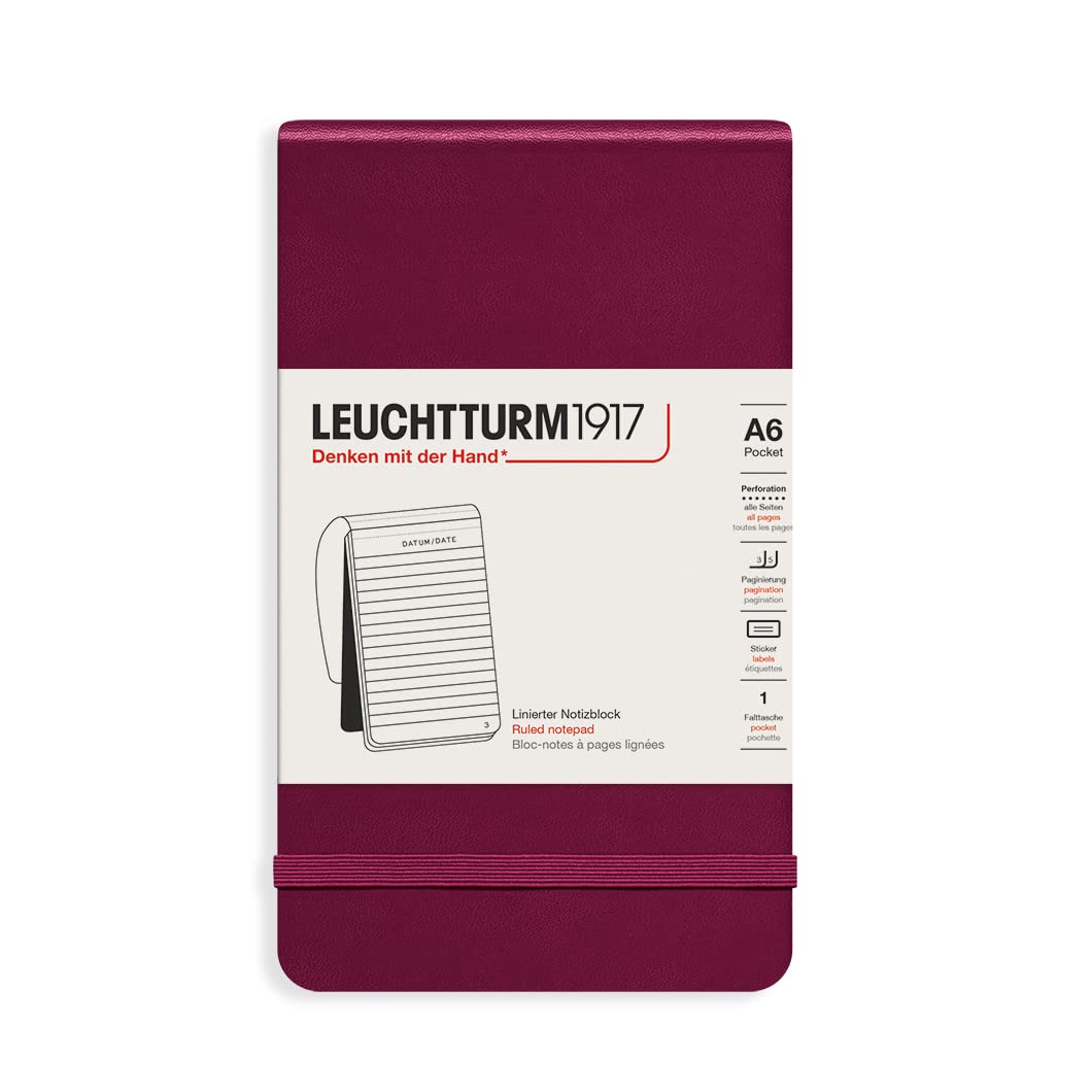 Leuchtturm1917 - Pocket Notepad A6-184 Ruled Micro-Perforated Pages, Port Red
