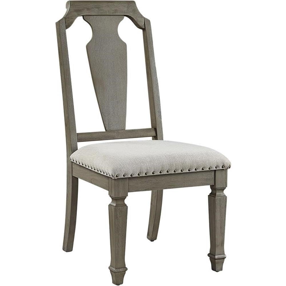 Acme Zumala Fabric Upholstery Side Chair in Beige and Weathered Oak (Set of 2)