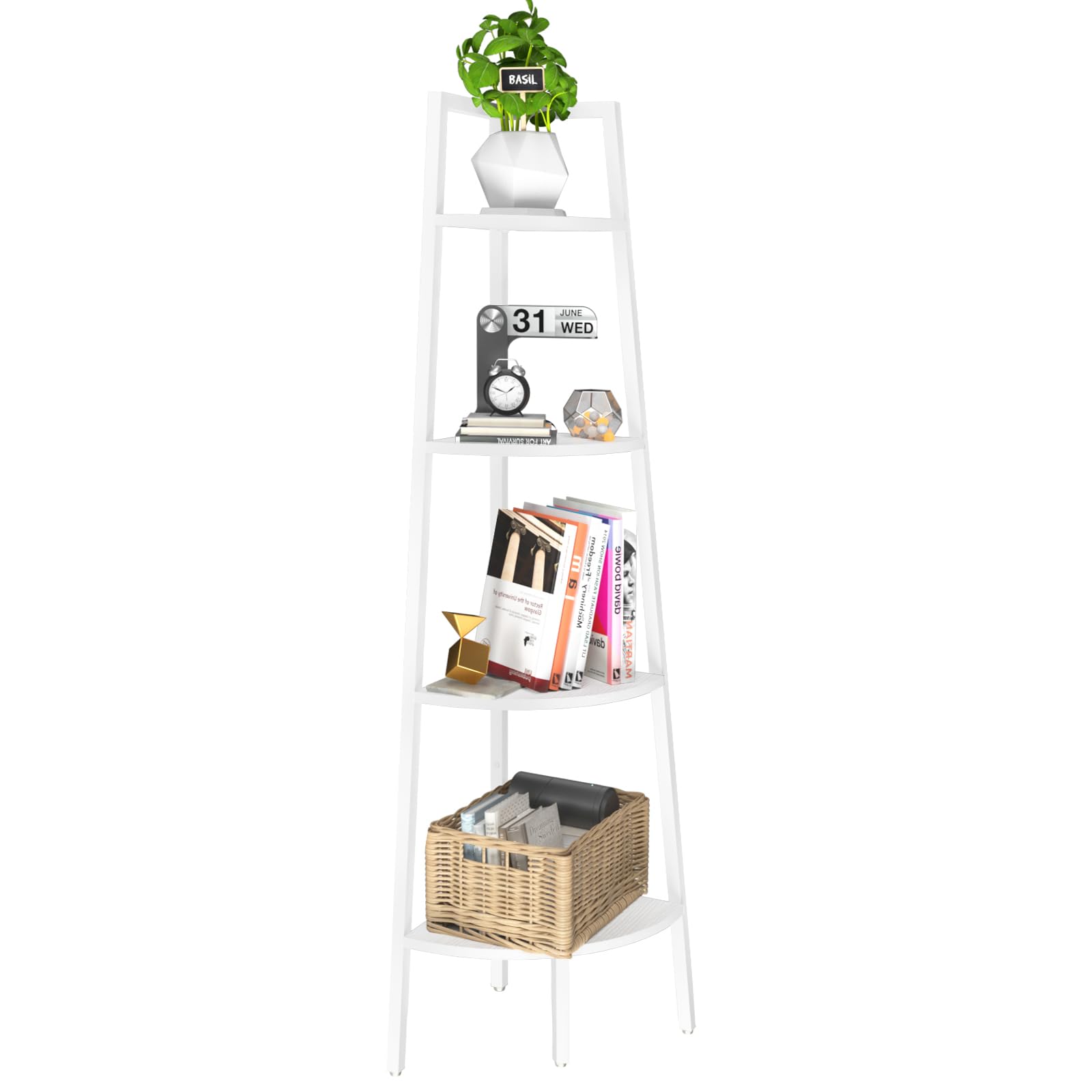 Yoobure Corner Shelf - 4-Tier Metal Corner Ladder Bookcase & Plant Stand For Bedroom & Living Room