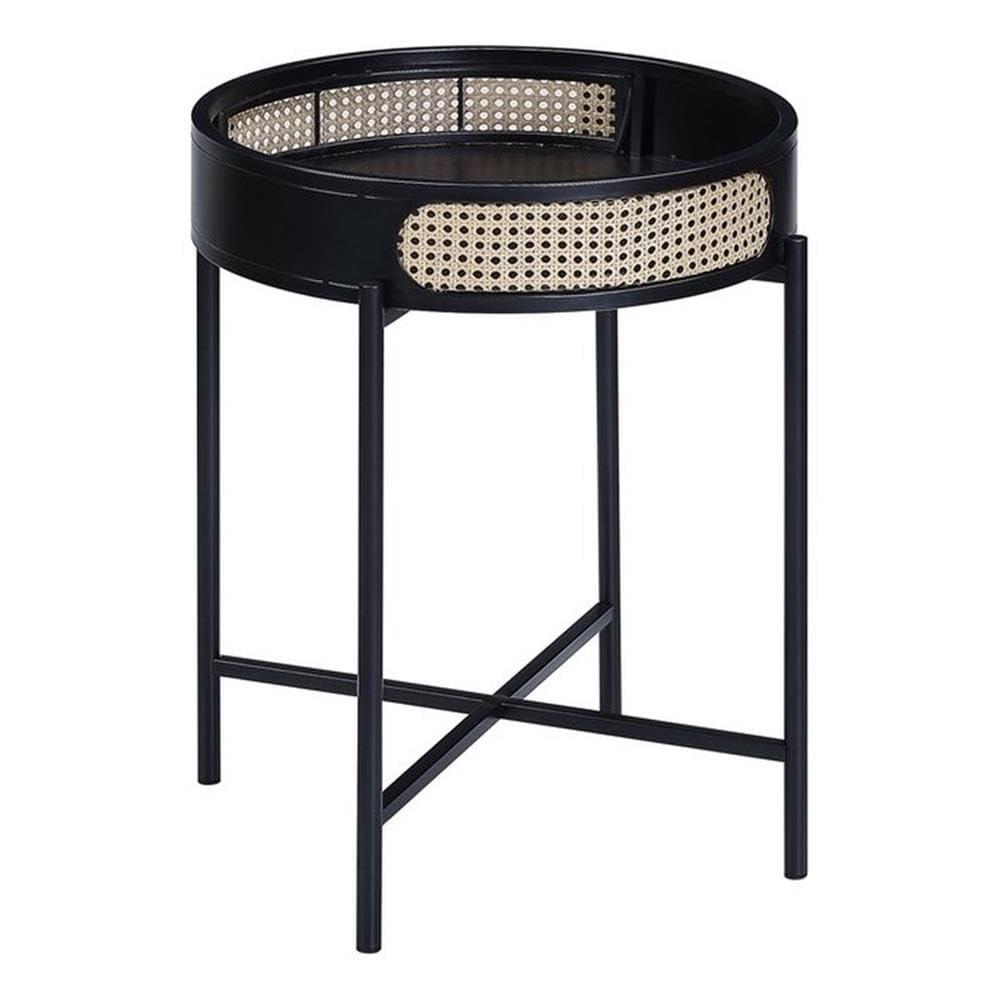 Acme Furniture Round End Table with Open Top, Black