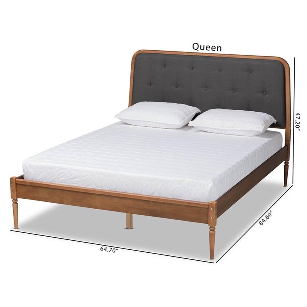 Baxton Studio Diantha Classic and Traditional Dark Grey Fabric Upholstered and Walnut Brown Finished Wood Full Size Platform Bed