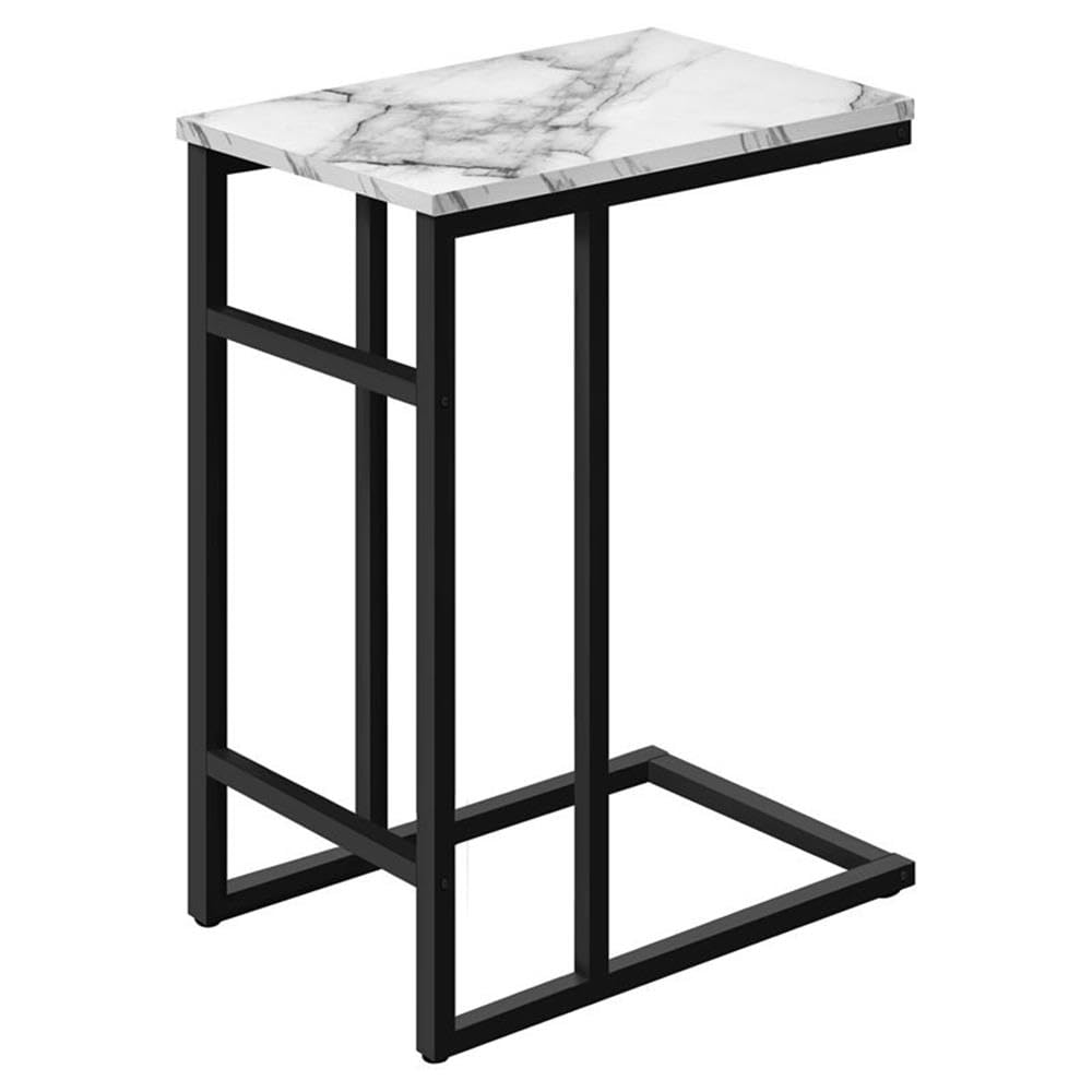 Monarch Specialties 2173 Accent Table, C-Shaped, End, Side, Snack, Living Room, Bedroom, Metal, Laminate, White Marble Look, Black, Contemporary, Modern Table-24, 18&Quot; L X 11.75&Quot; W X 24&Quot; H