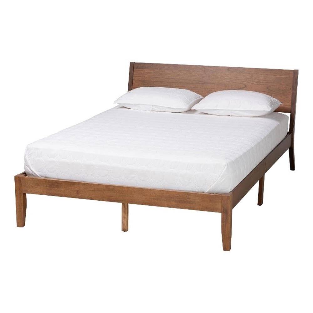 Baxton Studio Salvatore Mid-Century Modern Walnut Brown Finished Wood Queen Size Platform Bed