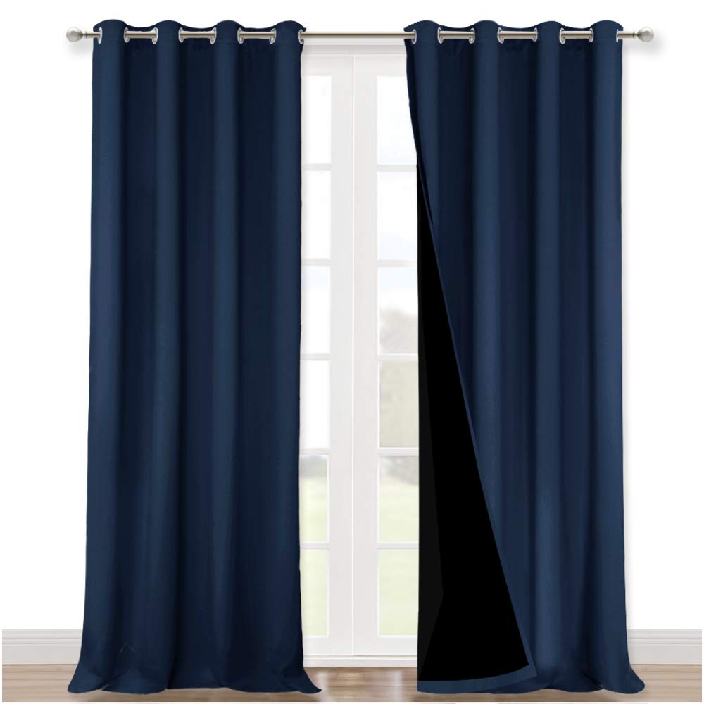 Nicetown 100% Blackout Curtain Set, Thermal Insulated & Energy Efficiency Window Draperies For Guest Room, Full Shading Panels F