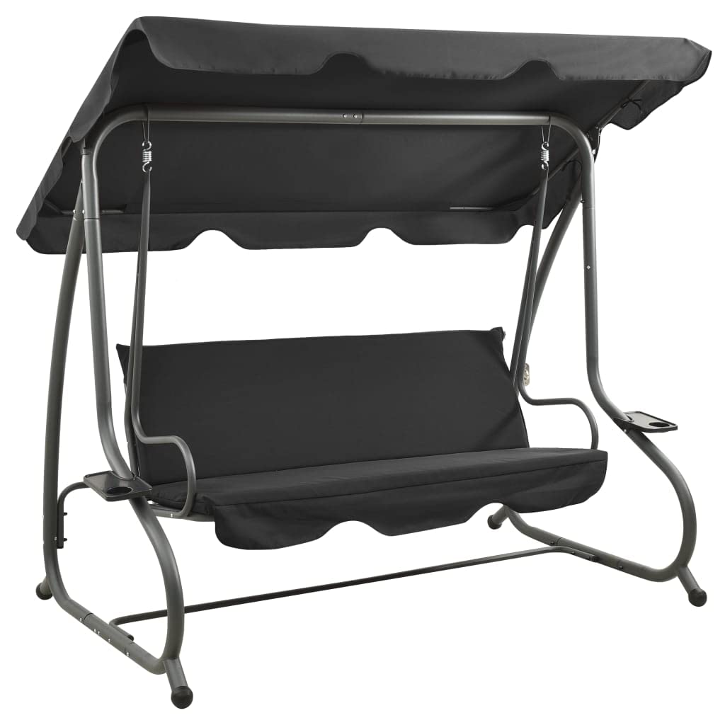 vidaXL Swing Bench, Outdoor Swing Chair with Adjustable Canopy, Hanging Daybed, Outdoor Swing Seat for Balcony Porch, Modern, Anthracite Steel