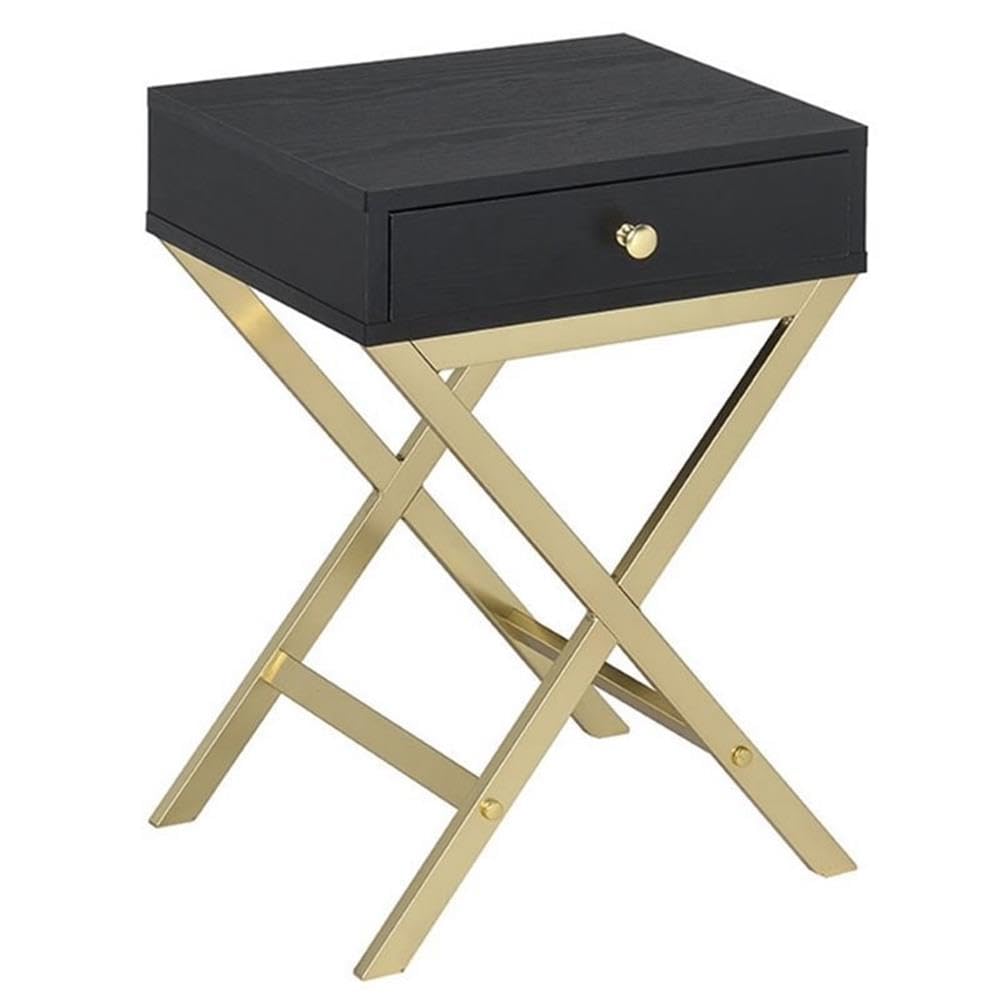 Acme Coleen 1-Drawer Metal Tube End Table in Black and Brass