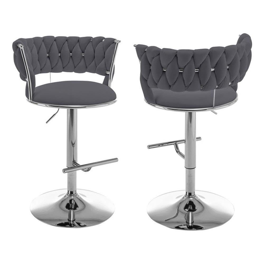 Best Quality Furniture Adjustable Dark Gray Velvet Barstools With Chrome (Set Of 2)