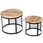 vidaXL Round Coffee Table Set of 2, Made of Rough Mango Wood, Industrial Style, Handcrafted with Iron Frame, Vintage Charm