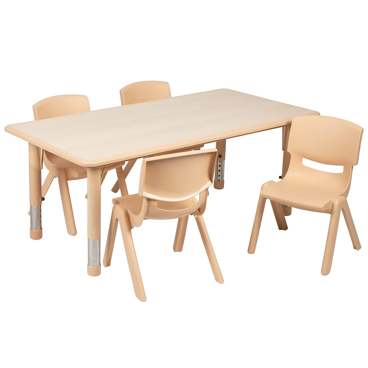 Flash Furniture Emmy 23.625&quot;W X 47.25&quot;L Rectangular Natural Plastic Height Adjustable Activity Table Set With 4 Chairs