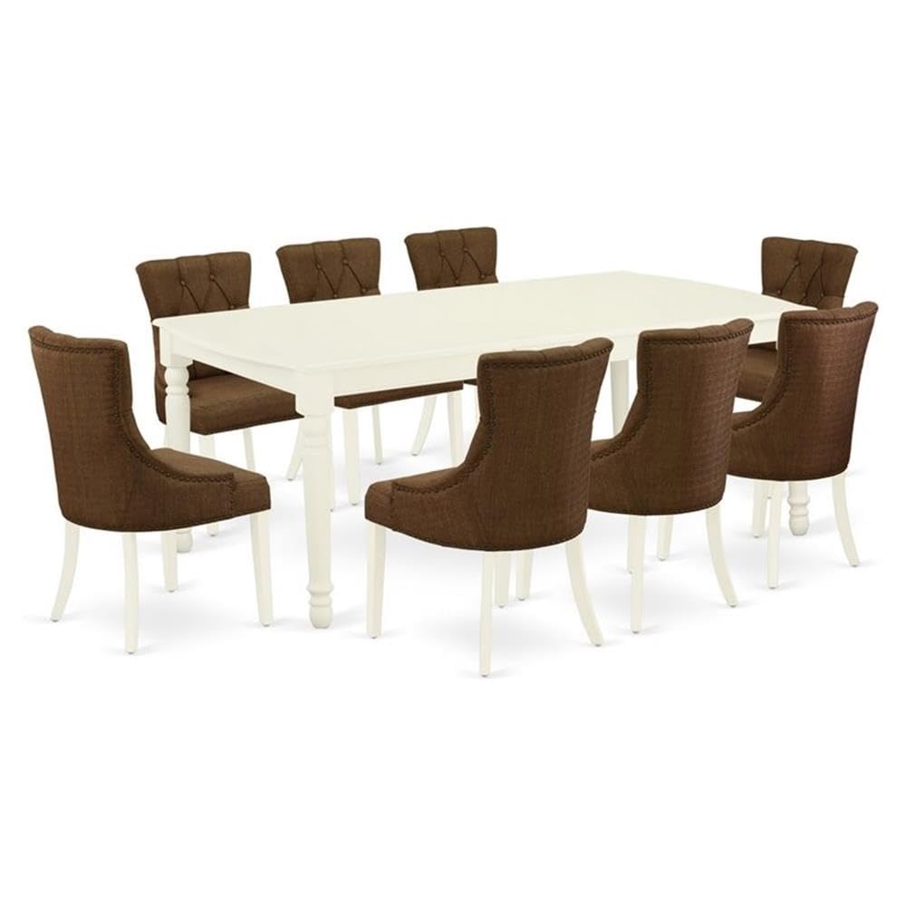 East West Furniture Dofr9-Lwh-18 9 Piece Dining Table Set Includes A Rectangle Dining Room Table With Butterfly Leaf And 8 Brown Linen Linen Fabric Parson Chairs, 42X78 Inch, Linen White