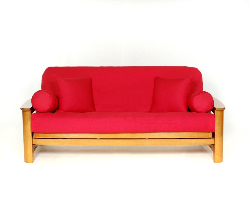 Royal Heritage Home 100% Cotton Full Size Futon Cover - Red - Washable Zippered Sofa Furniture Bed Mattress Covers - Armless Cou
