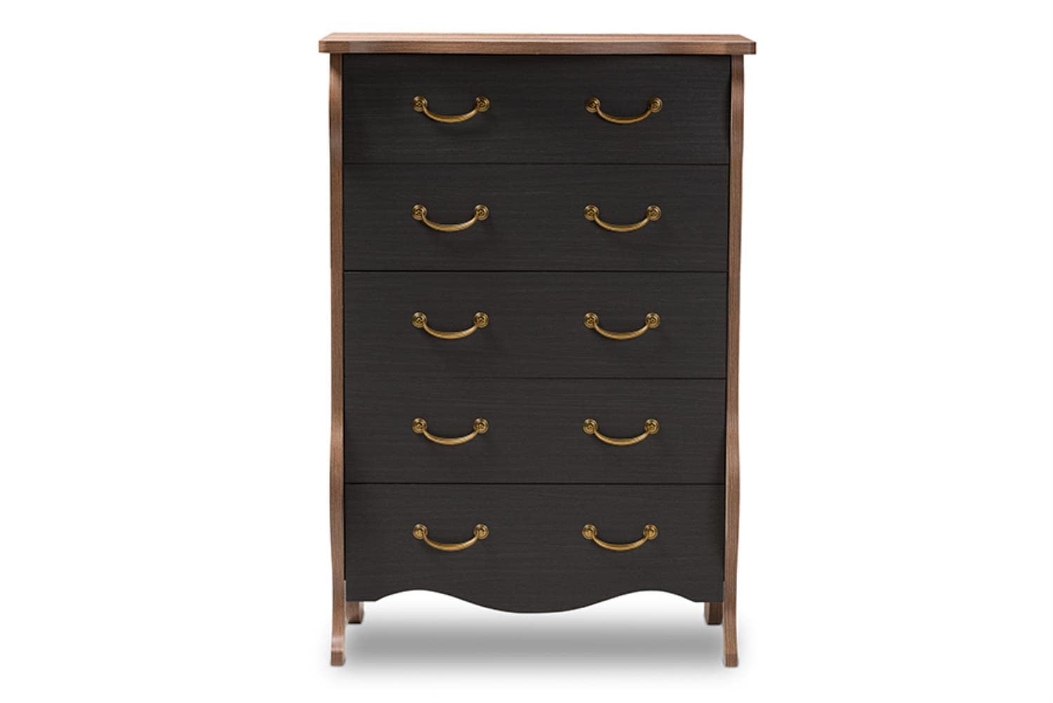 Baxton Studio Romilly Country Cottage Farmhouse Black and Oak-Finished Wood 5-Drawer Chest