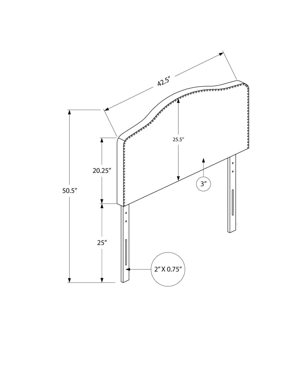 Monarch Specialties 6011T, Twin, Bedroom, Upholstered, Pu, Grey, Transitional Bed Size Leather-Look Headboard