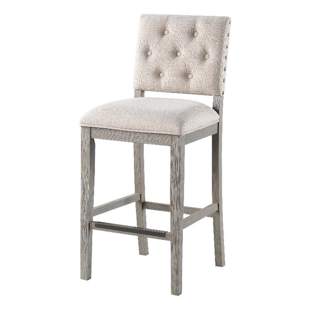American Woodcrafters Ellesse Driftwood Gray Wood Frame Button Tufted Fabric Upholstered Bar Stool