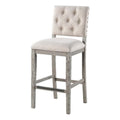American Woodcrafters Ellesse Driftwood Gray Wood Frame Button Tufted Fabric Upholstered Bar Stool