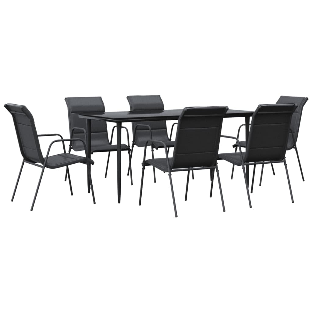 vidaXL- 7-Piece Patio Dining Set with Steel & Textilene Chairs, Black Outdoor Furniture for Garden, Patio, Decking