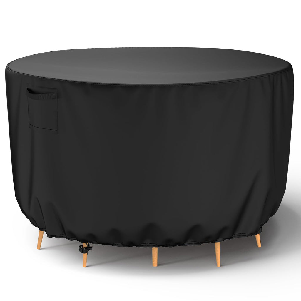 Mrrihand Round Patio Furniture Cover - Outdoor Chair Covers Waterproof Heavy Duty 600D Outdoor Table Chair Set Covers Anti-Fading Cover For Outdoor Furniture Set, 62' Diax28 H, Black