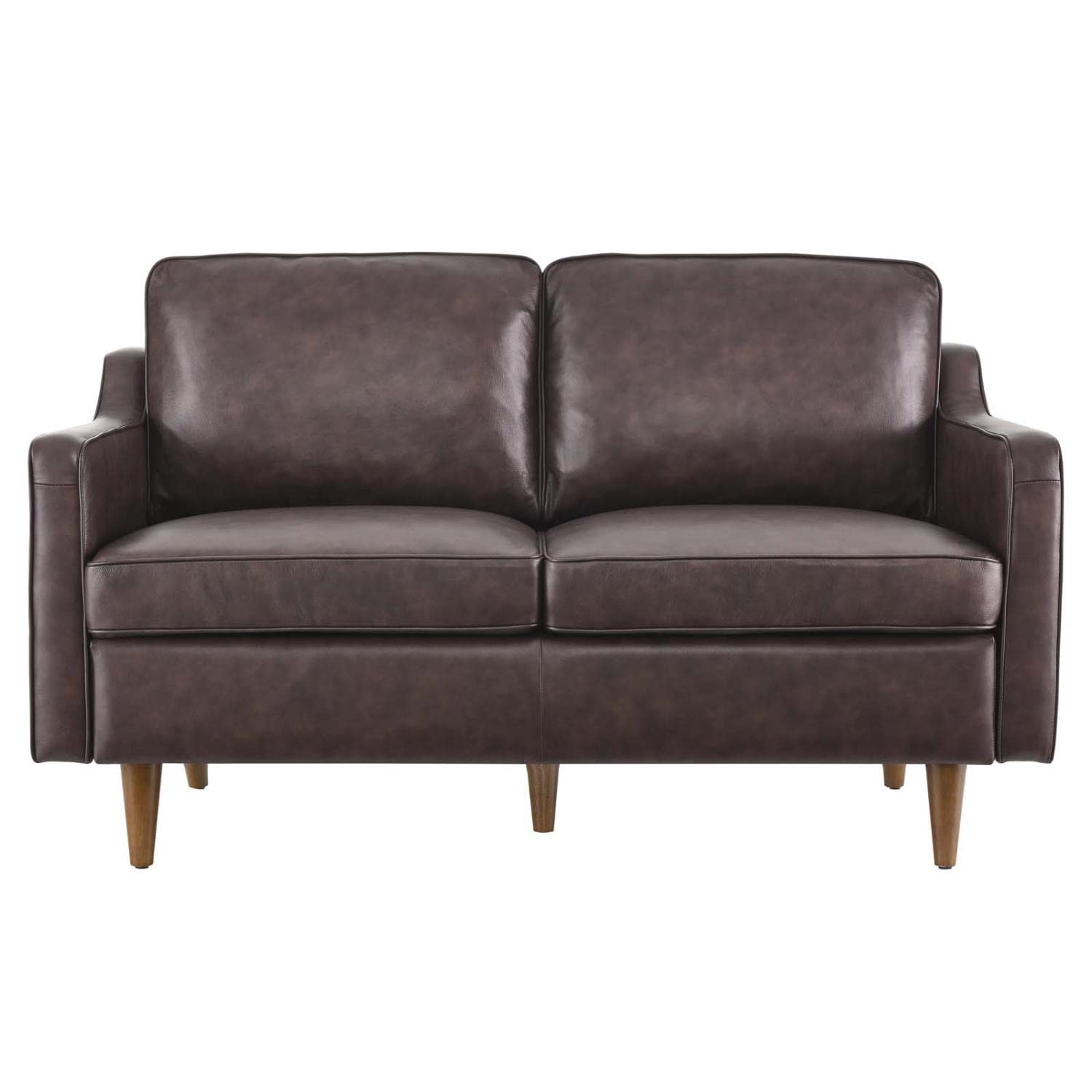 Modway Impart Modern Cushion Back Genuine Leather Upholstered Loveseat in Brown