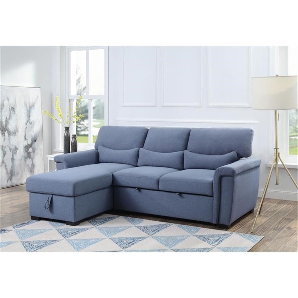 Acme Haruko Fabric Reversible Sleeper Sectional Sofa with Storage in Blue