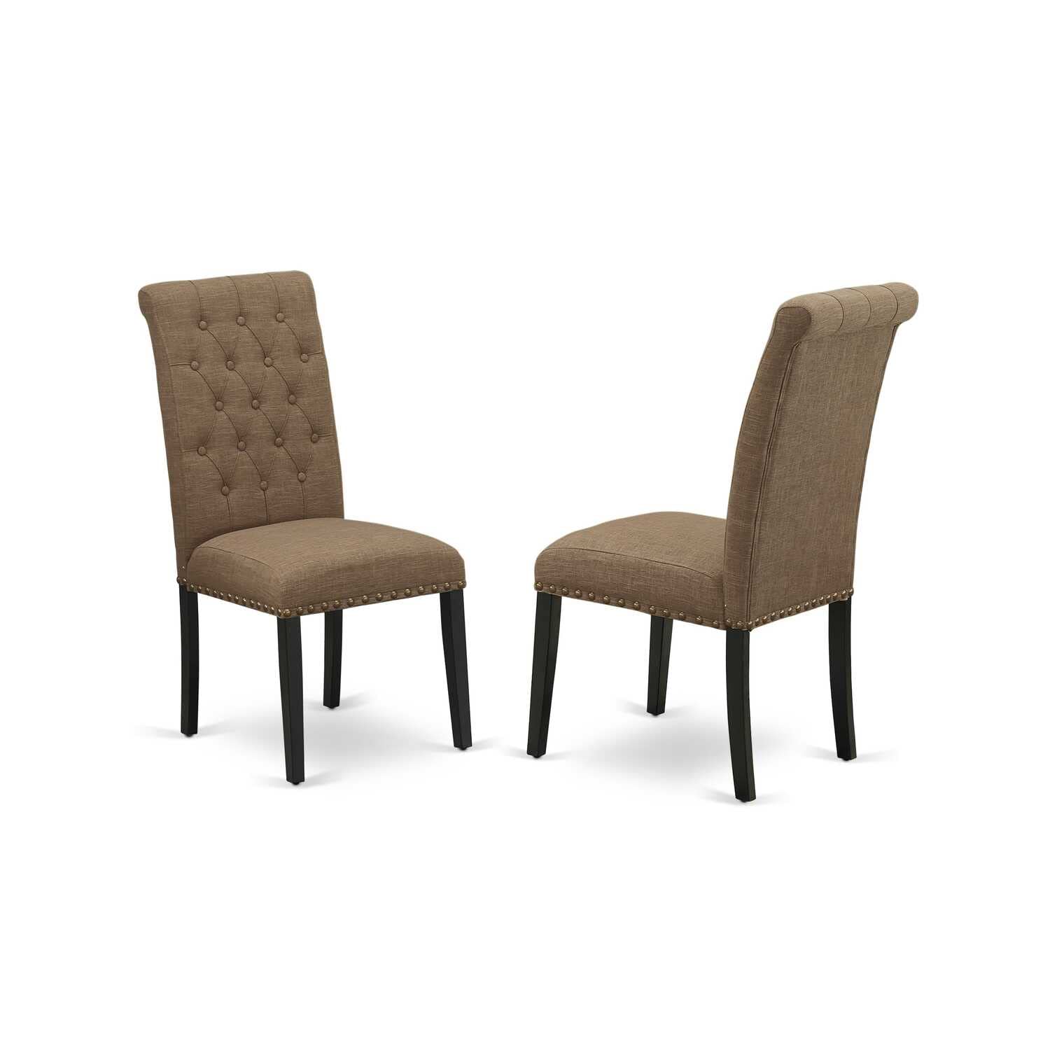 East West Furniture Amba3-Bch-05 3 Piece Kitchen Table Set For Small Spaces Contains A Round Dining Table With Pedestal And 2 Grey Linen Fabric Parson Chairs, 36X36 Inch, Black & Cherry