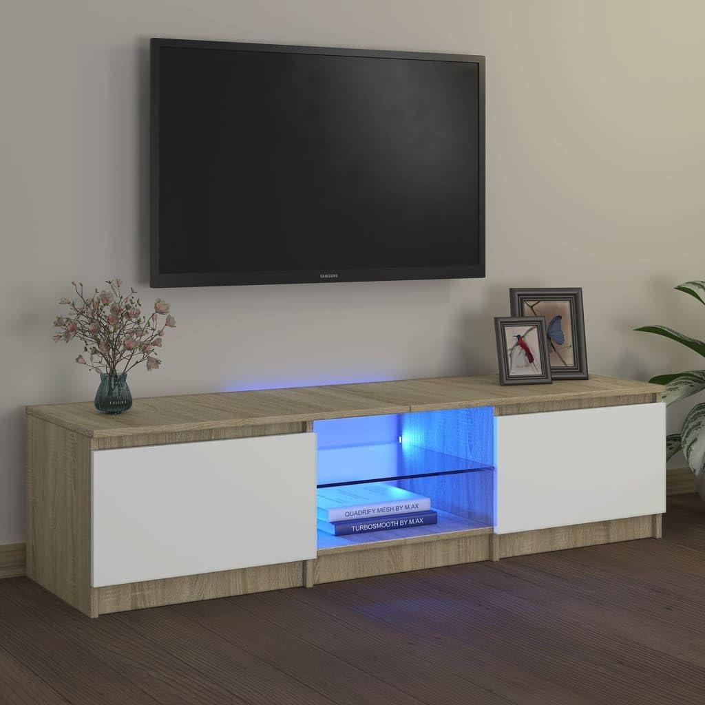 vidaXL TV Stand, TV Stand for Living Room, Sideboard with LED Lights, Entertainment Center Media Unit Cupboard, Modern, White and Sonoma Oak