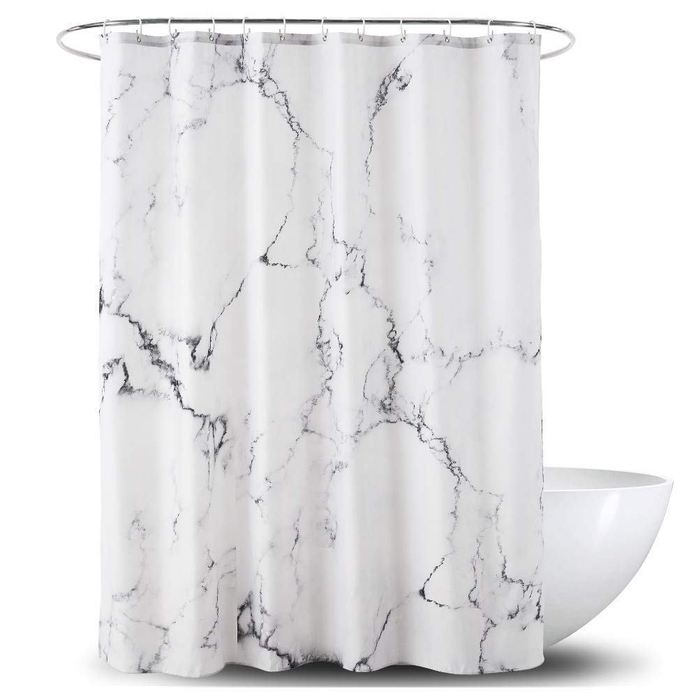 YOSTEV Marble Bathroom Shower Curtain,Grey and White Fabric Shower Curtain with Hooks,Unique 3D Printing,Decorative Bathroom Acc