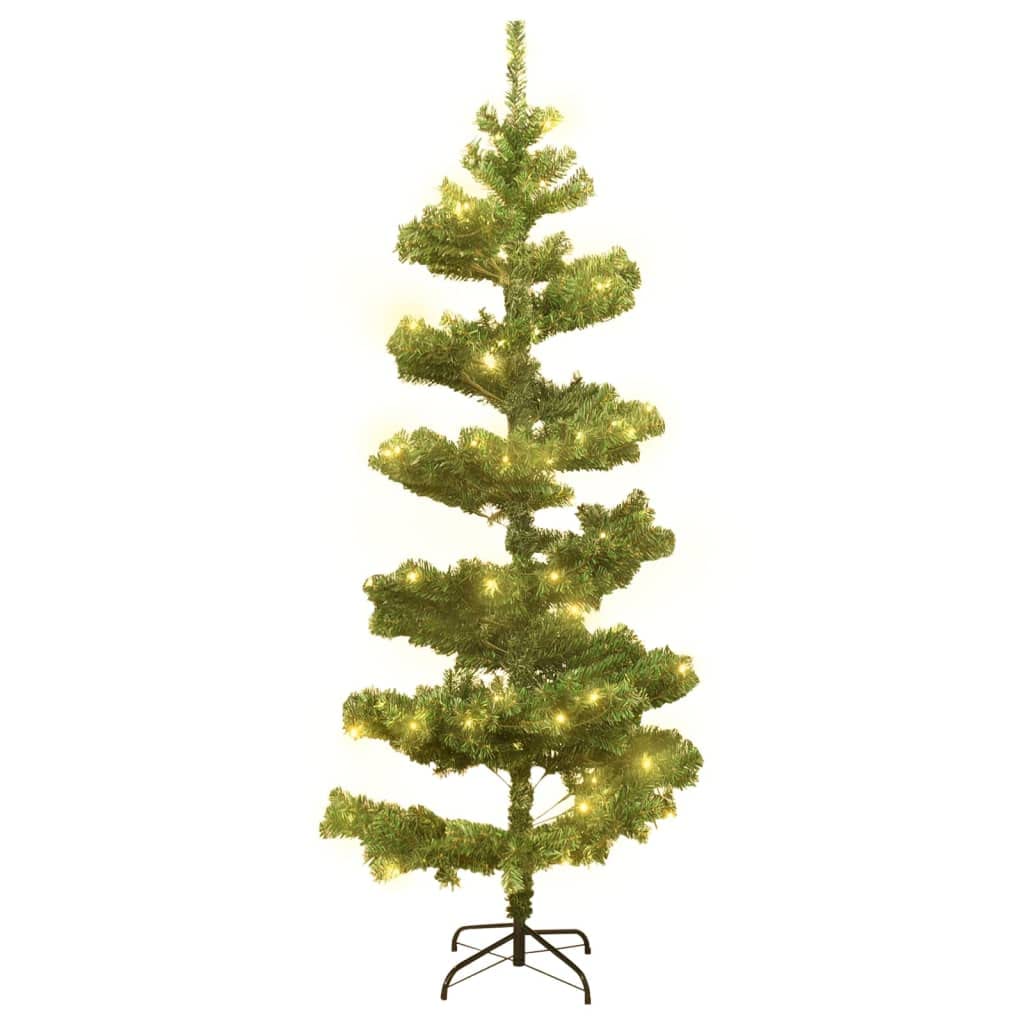 vidaXL 5 ft Swirl Christmas Tree with Stand and LEDs - Green PVC, Bushy Appearance, Energy-Efficient LED Décor, 8 Lighting Effects, Modern Holiday Décor