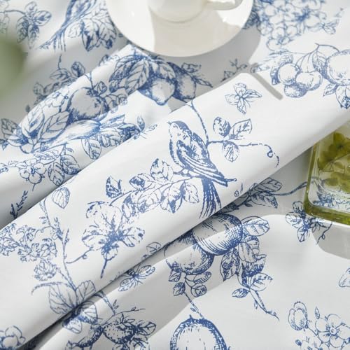 Jinchan 100% Blackout Floral Curtains 96 Inches Long, Printed Flower Blue Blackout Curtains For Bedroom Rod Pocket Back Tab Full Blackout Curtains Thermal Insulated Window Drapes, 2 Panels Blue