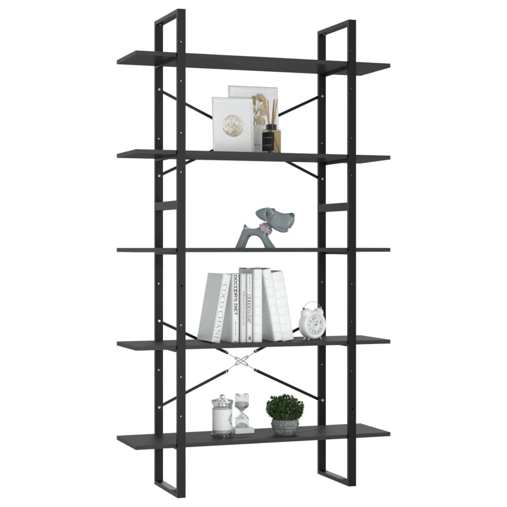vidaXL 5-Tier Book Cabinet Office Storage Book Rack Bookcase Organizer Bookshelf Standing Shelf Furniture Gray 39.4&quot;x11.8&quot;x68.9&quot; Engineered Wood