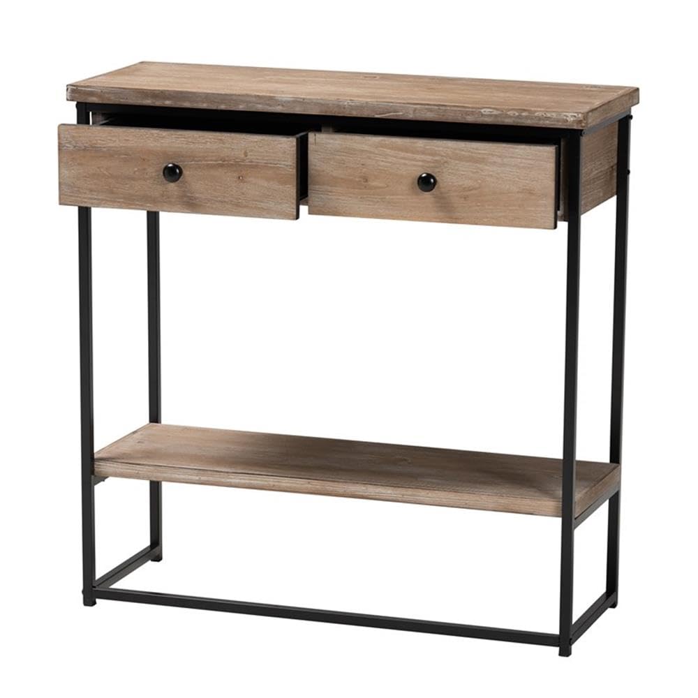 Baxton Studio Silas Modern Industrial Natural Brown Finished Wood and Black Metal 2-Drawer Console Table Natural Brown/Black/fir Wood/Metal Iron