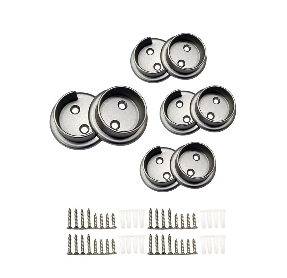 QCAA Heavy Duty Solid Metal Closet Rod Socket Set, 1-3/8  , Satin Nickel, 4 pair, Made In Taiwan