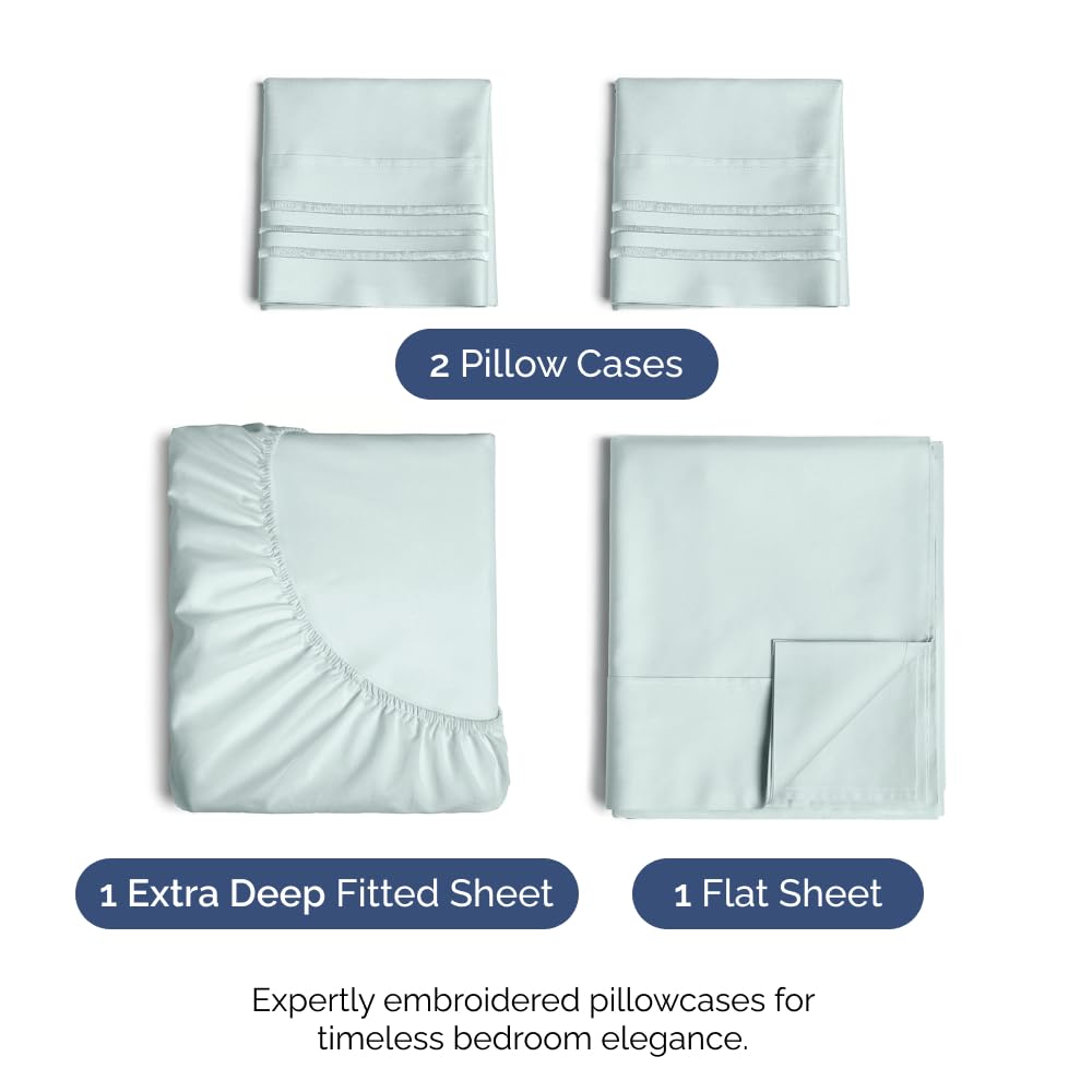 Extra Deep Pocket Full Sheets - 4 Piece Breathable & Cooling Bed Sheets - Hotel Luxury Bed Sheet Set - Soft, Wrinkle Free & Comfy - Easily Fits Extra Deep Mattresses - Deep Pocket Ice Blue Sheets Set