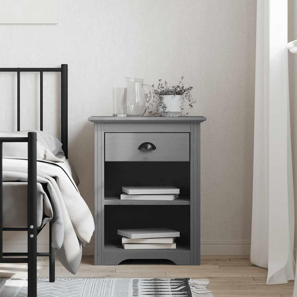 vidaXL BODO Bedside Cabinet in Gray - Timeless French Style Nightstand with Drawer and Open Compartments - Solid Pine Wood Construction - 20.9&quot;x15.2&quot;x26.4&quot;