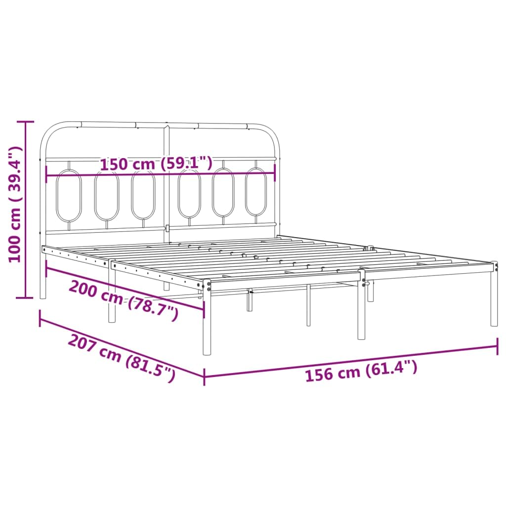 vidaXL Metal Bed Frame with Headboard - Black Double Bed | Vinyl slats & Legs | Extra Storage 81.5"x61.4"x39.4"