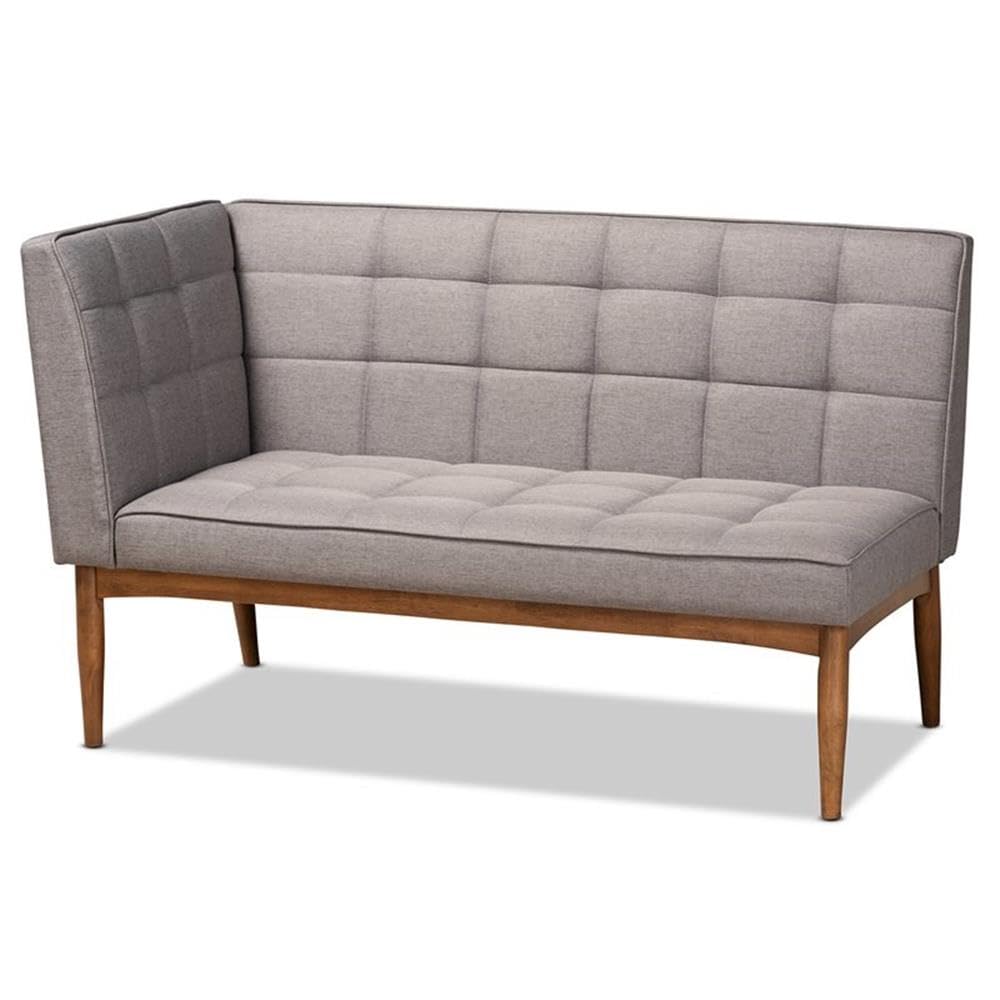 Baxton Studio Sanford Mid-Century Modern Grey Fabric Upholstered and Walnut Brown Finished Wood 3-Piece Dining Nook Set