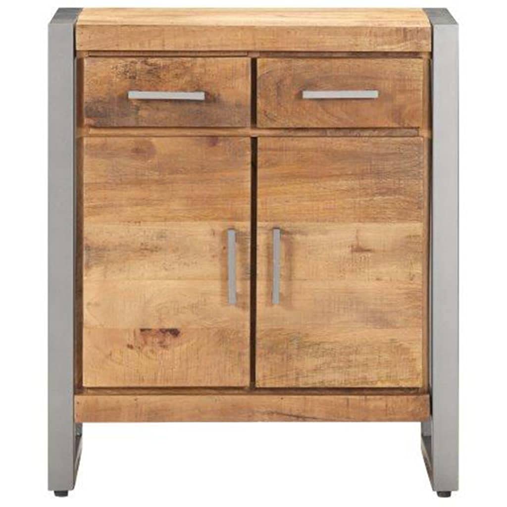 vidaXL Brown Wooden Sideboard | Industrial Style Cabinet with Two Doors and Drawers | Rough Mango Wood and Iron | Suitable for Living Room or Hallway Storage