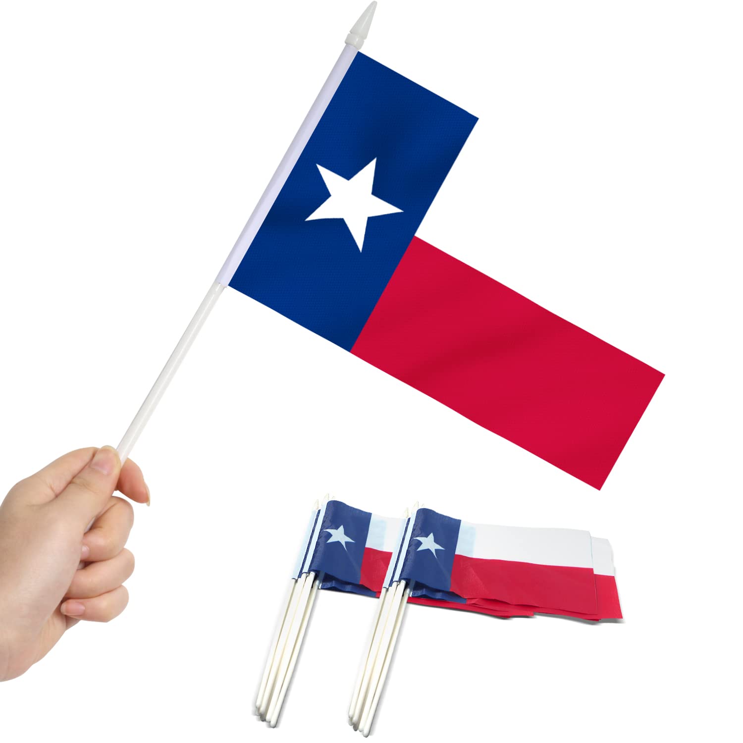 Anley Texas State Mini Flag 12 Pack - Hand Held Small Miniature Tx Lone Star Flags On Stick - Fade Resistant & Vivid Colors - 5X