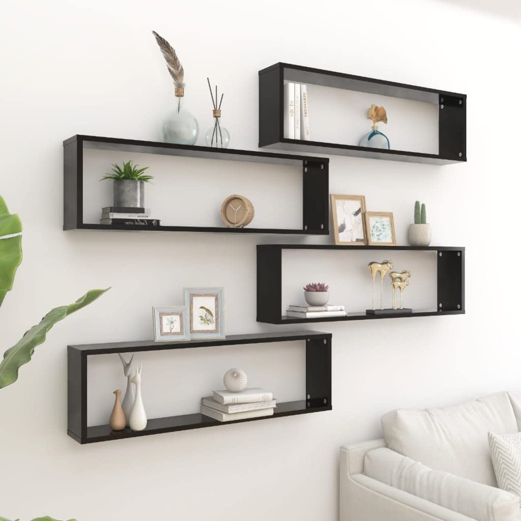 vidaXL Wall Cube Shelves 4 pcs Black 39.4&quot;x5.9&quot;x11.8&quot; Engineered Wood