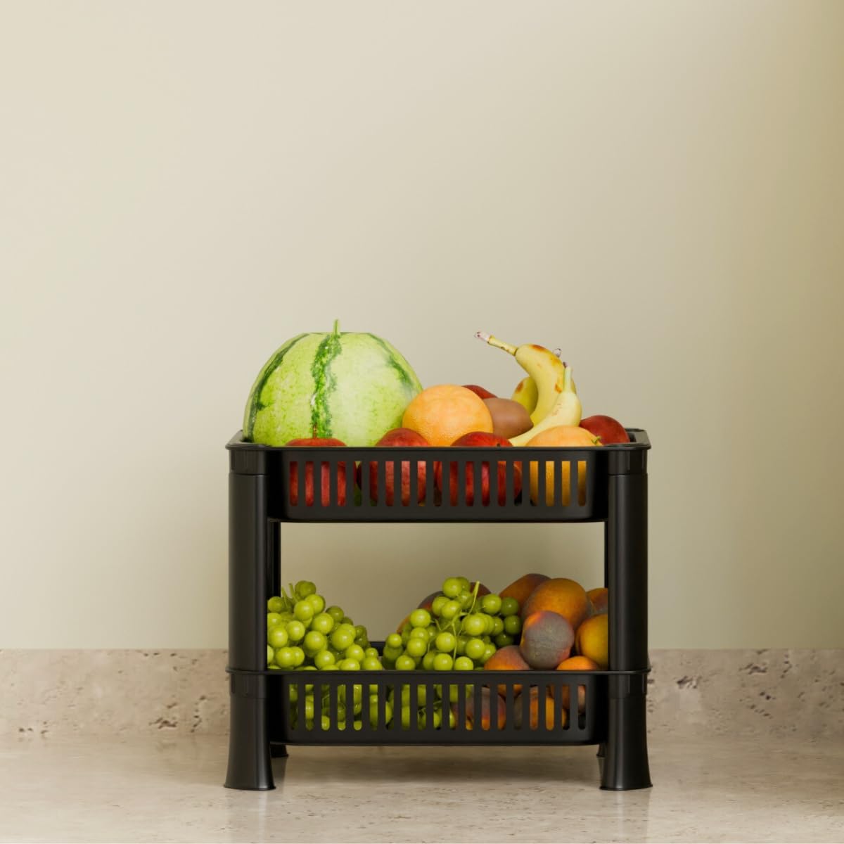 Foroly Multipurpose Storage Plastic Basket/Rack For Office, Home And Kitchen (2 Layer, Black)