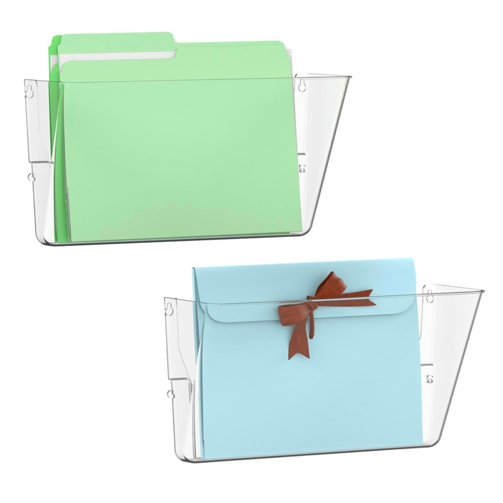 Gawerk 2 Pack Clear Single Pocket Wall File Holder Hanging Wall Organizer, Wall Mount Mails Magazines Organizer For Office And H