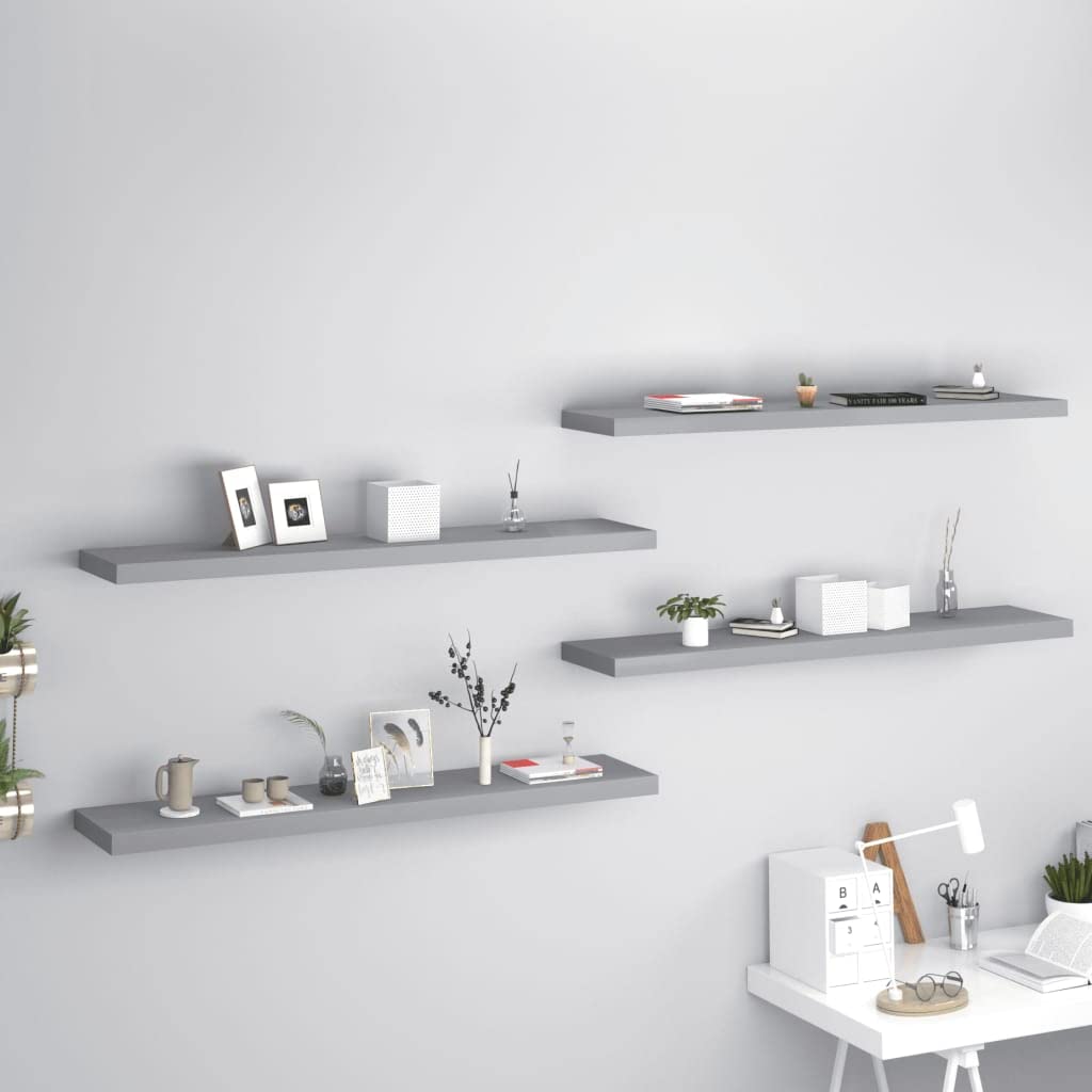 Floating Wall Shelves -SKM Floating Wall Shelves 4 pcs Gray 47.2&quot;x9.3&quot;x1.5&quot; MDF