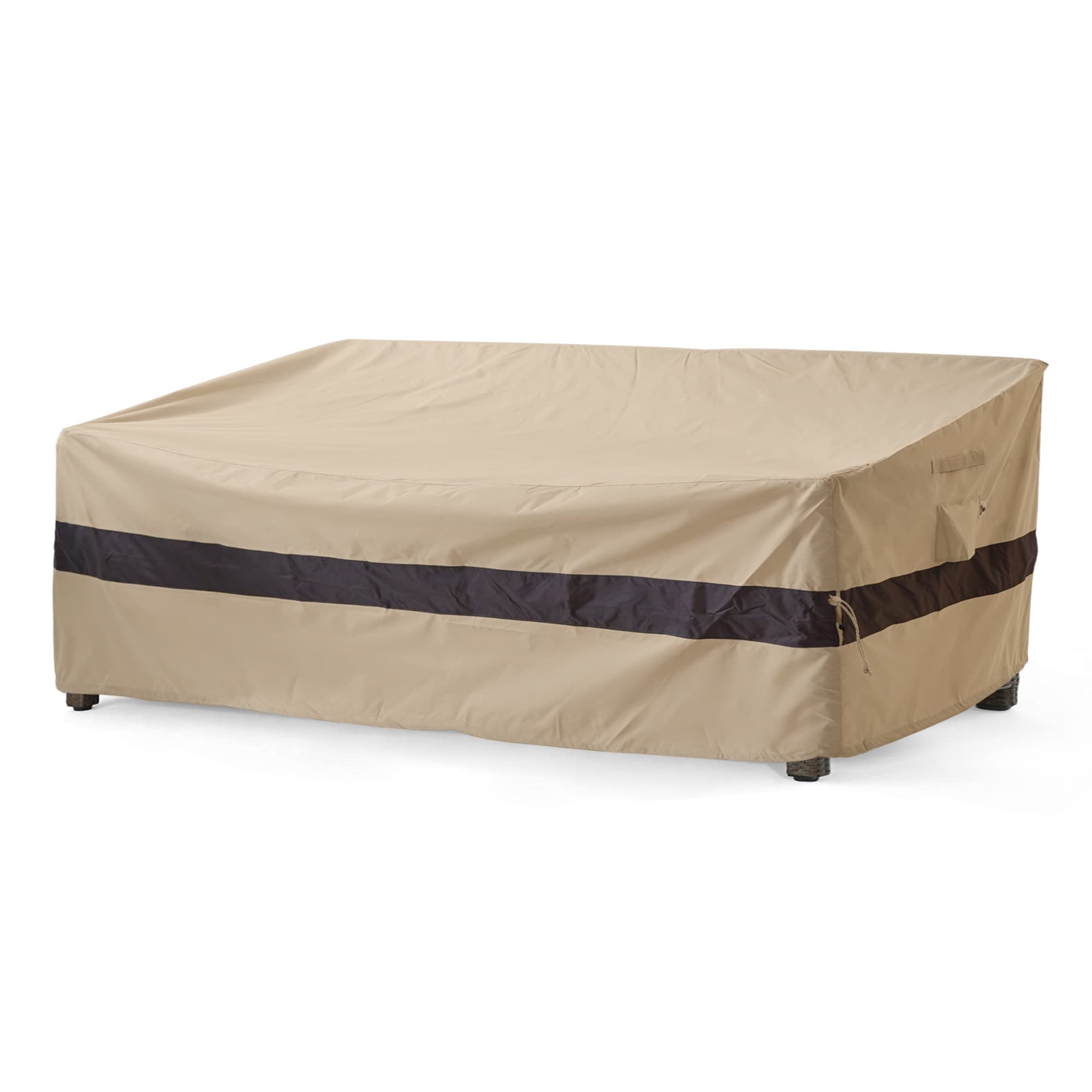 Wj-X3 3-Seater Patio Sofa Cover Waterproof, Heavy Duty Lawn Couch Cover Uv Resistant, Porch Furniture Sets Cover Anti-Fading, High Wind Resistant, 93W X 42D X 42H Inches, Beige & Coffee