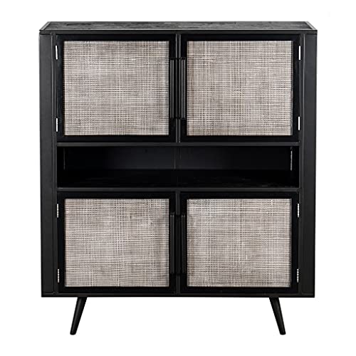 HomeRoots Mindi, Plywood, Split Rattan & Iron Modern Rustic Black Rattan Double Decker Accent Cabinet