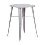 Flash Furniture Stone Commercial Grade 23.75" Square Silver Metal Indoor-Outdoor Bar Table Set with 2 Square Seat Backless Stools