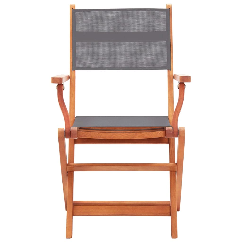 vidaXL 6X Solid Eucalyptus Wood Folding Patio Chairs Garden Outdoor Wooden Lounge Armchair Seating Seat Furniture Set Gray Textilene