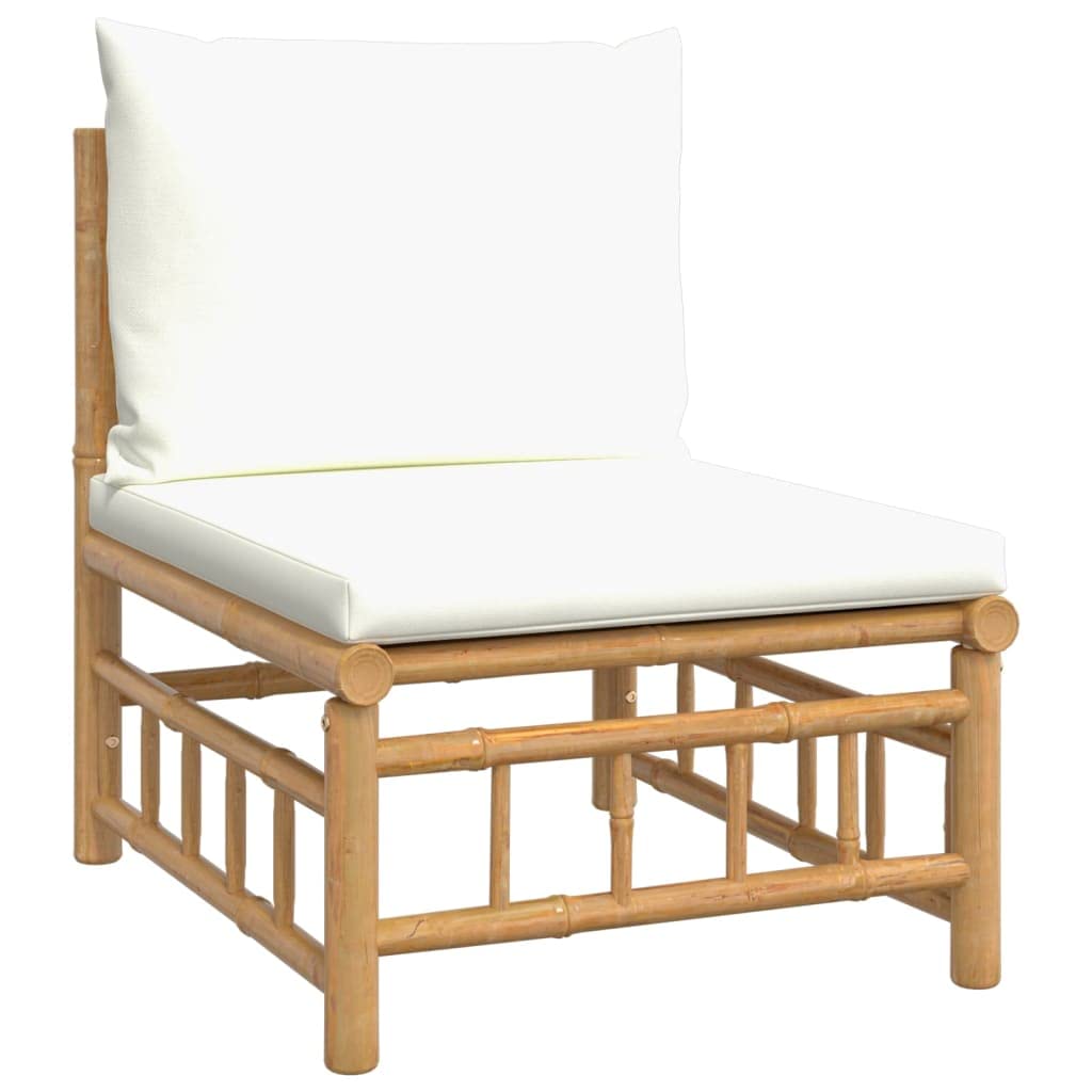 vidaXL Bamboo Patio Middle Sofa with Cream White Cushions - Comfortable and Durable Outdoor Seating Solution for Garden, Backyard and Patio