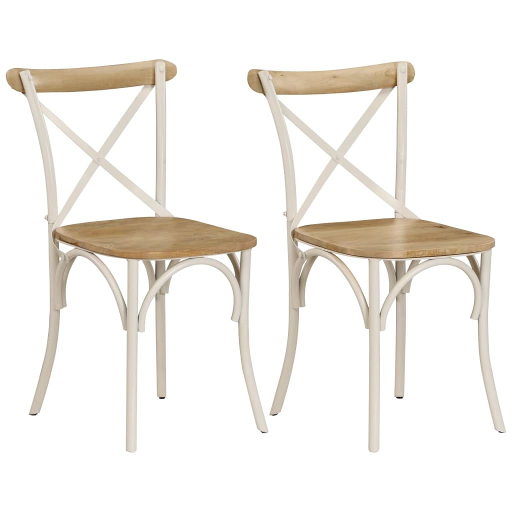 vidaXL Cross Back Chairs Set of 2 White Solid Mango Wood