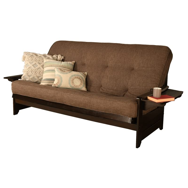 Kodiak Furniture Phoenix Queen-Size Espresso Wood Futon-Linen Cocoa Mattress